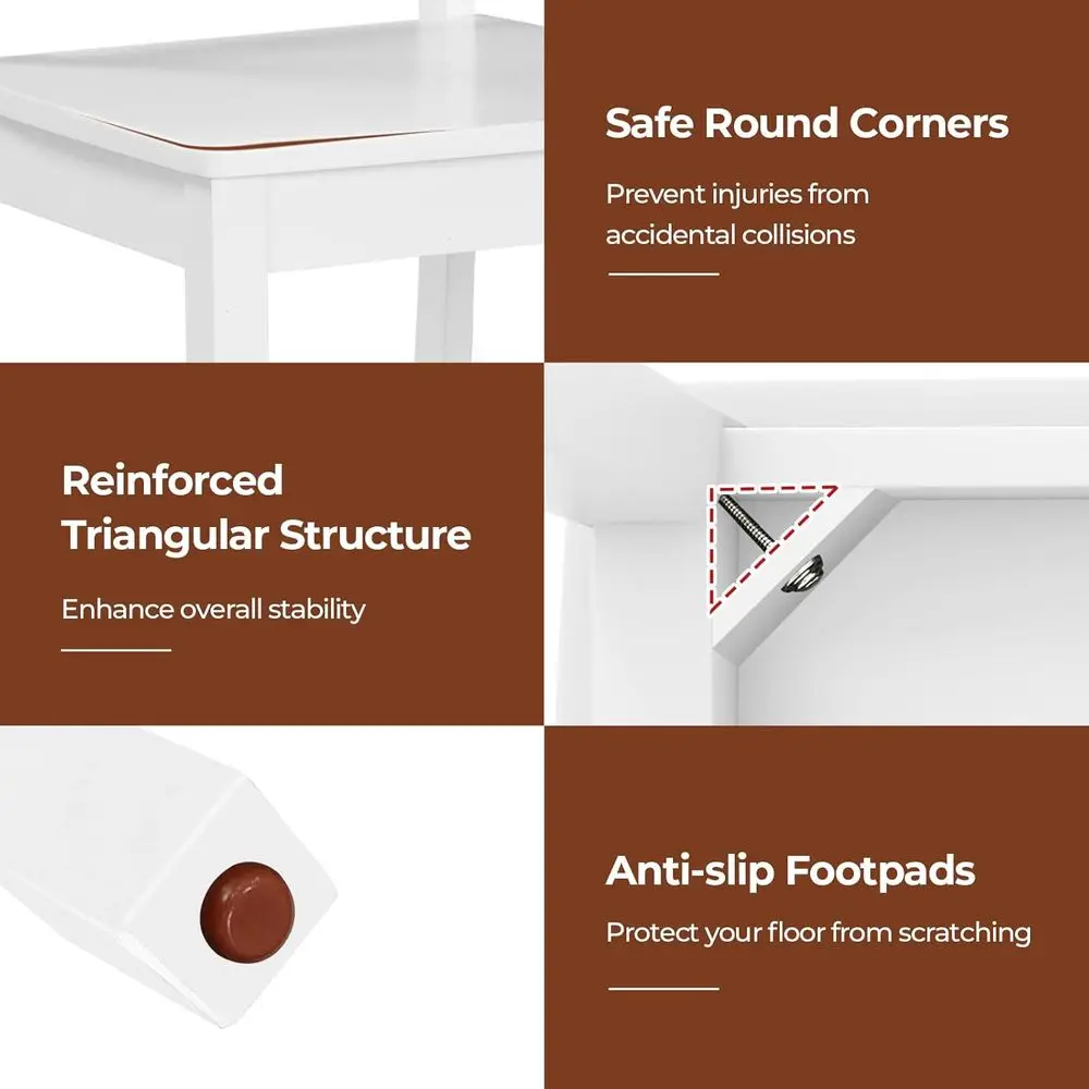 Juego de 4 sillas de comedor de granja blancas con patas de caucho y respaldos curvos para cocina casera