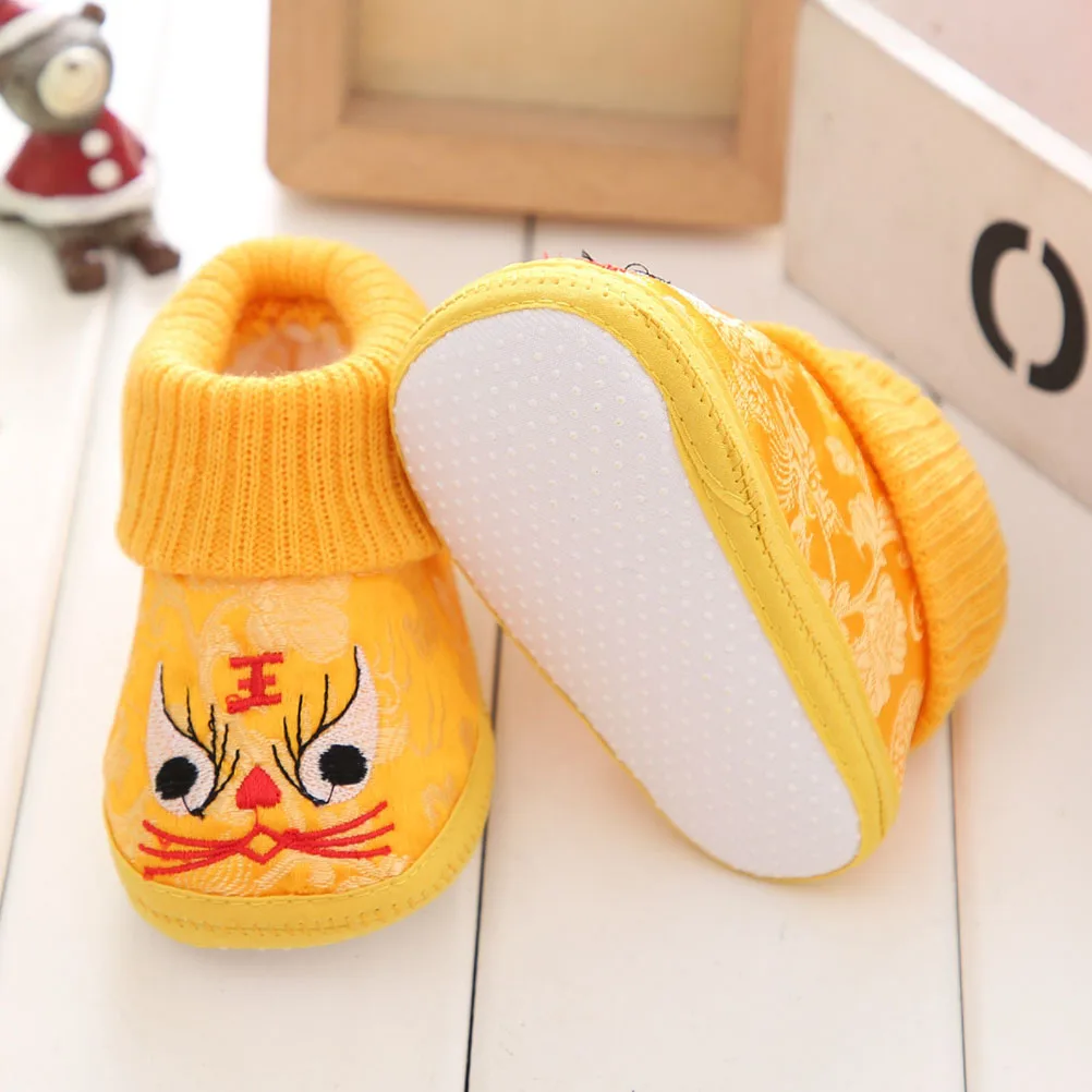 

1 Pair Warm Embroidered Tiger Head Shoes Winter Children Non-Slip Cartoon Boots Autumn Footwear Comfortable Kids Short Boots For