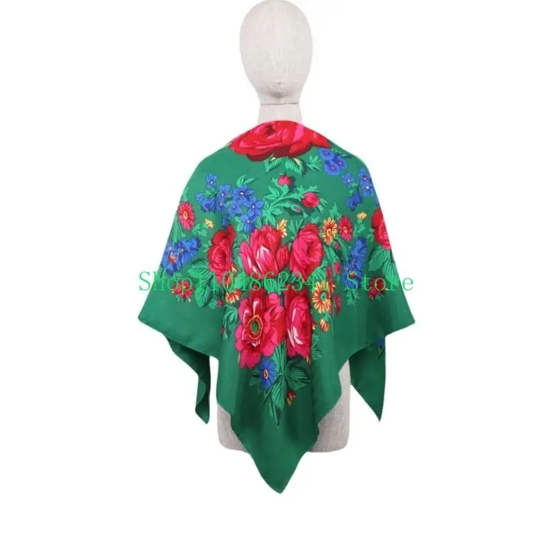 652F Lightweight Printed Square Scarf Adjustable Fringed Shawl Comfortable Polyester For Daily Wear Outdoor Indoor Use