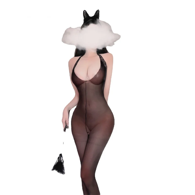 

Full Body Transparent erotic body stocking black sexy bodysuits women's open crotch crotchless lingerie porn s
