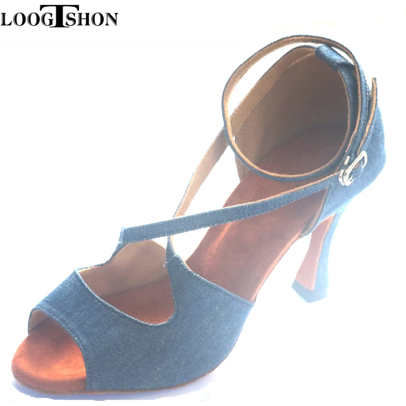 Loogtshon 2022 สไตล์Latin Danceรองเท้าSalsaสุภาพสตรีซาตินSoft Soleแฟชั่นเต้นรํารองเท้าแตะรองเท้า 7 ส้นผู้หญิงซาตินรองเท้า