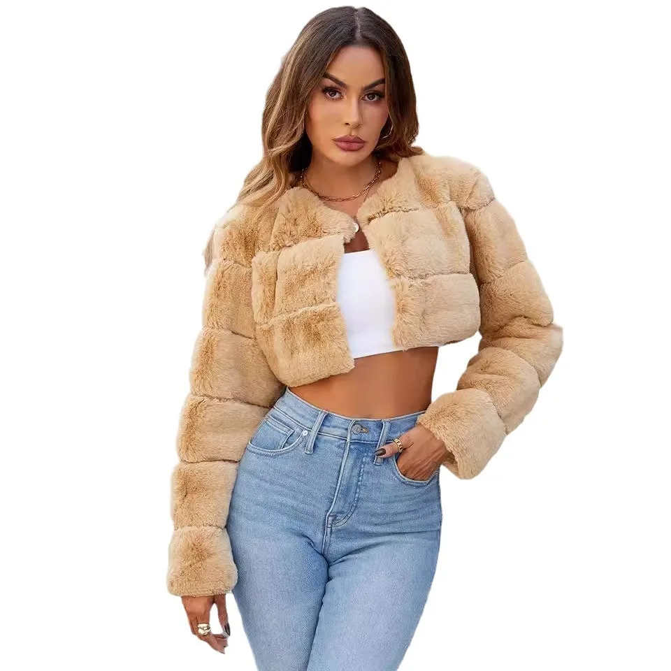 Cardigan O Neck Fur Coats Long Sleeve Spliced Faux Fur Women Clothing Solid Fashion Slim Fur Outerwear Open Stitch Casual