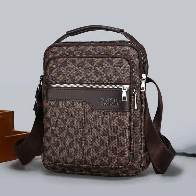 High-capacity Monogram Print Messenger Bag, Men's Crossbody Shoulder Satchel for Daily Commute & Weekend Trips