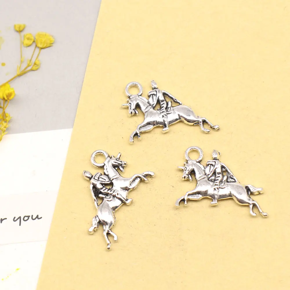 Jewlery Trendy Diy Charms Horseback Riding Antique Silver Color Jewelri Pendant 17x25mm 10pcs