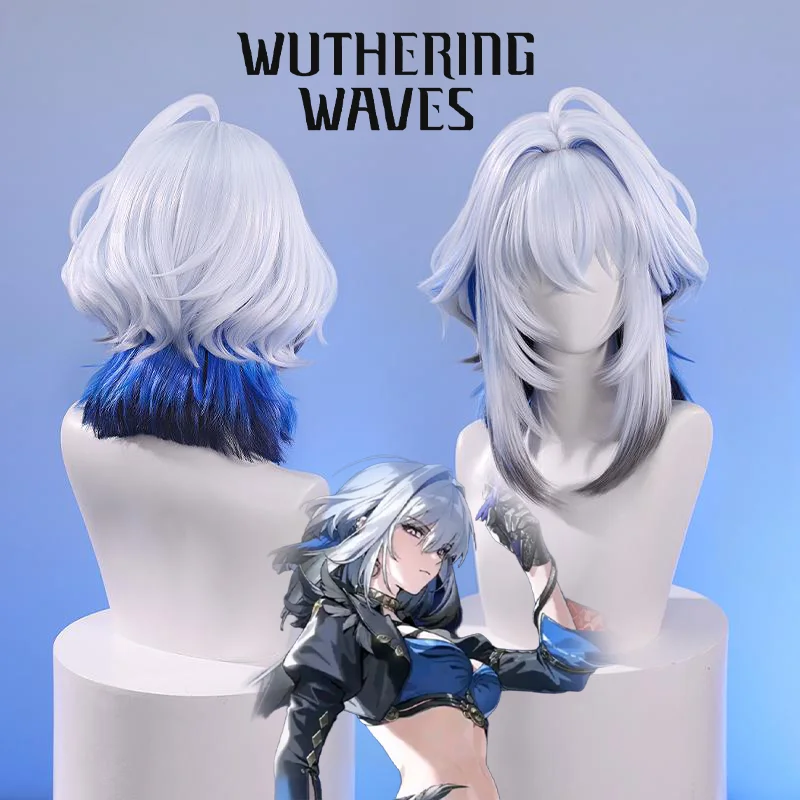 

Game Wuthering Waves GALBRENR Cosplay Wig Silvery Gray Blue Short Curly Hair Heat Resistant Synthetic Wigs Halloween Props