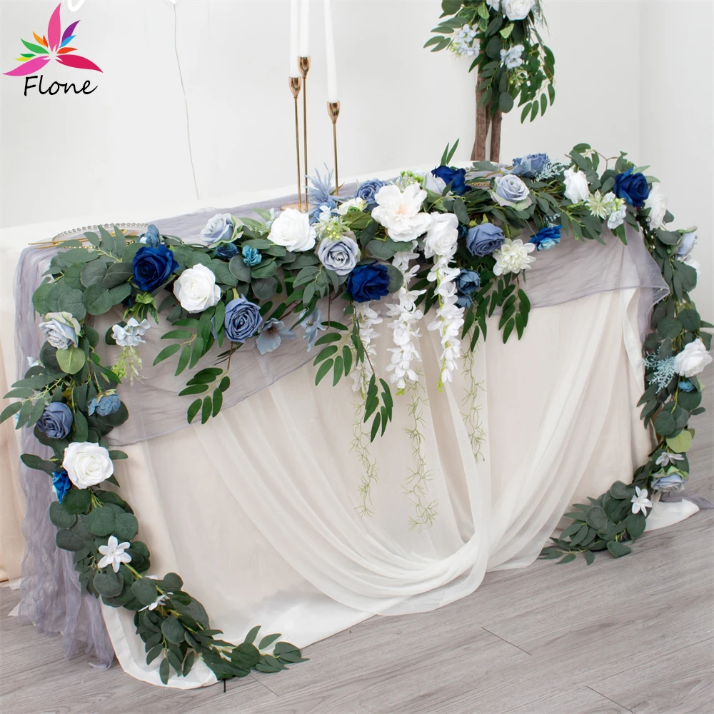 

0.8m Fake Greenery Flowers Row Home Room Decoration White Blue Rose Dahlia Green Leaf Wedding Centerpieces for Tables Decoration