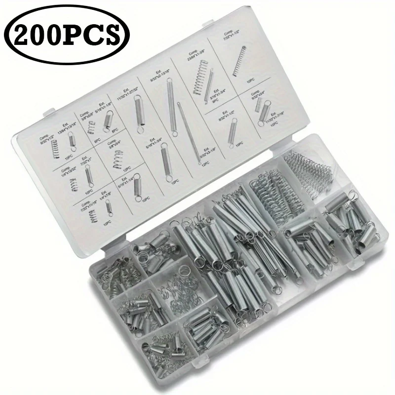 

200pcs Tension Compression Spring Metal Steel Spring Set - Compression & Tension Springs With Portable Plastic Storage Case