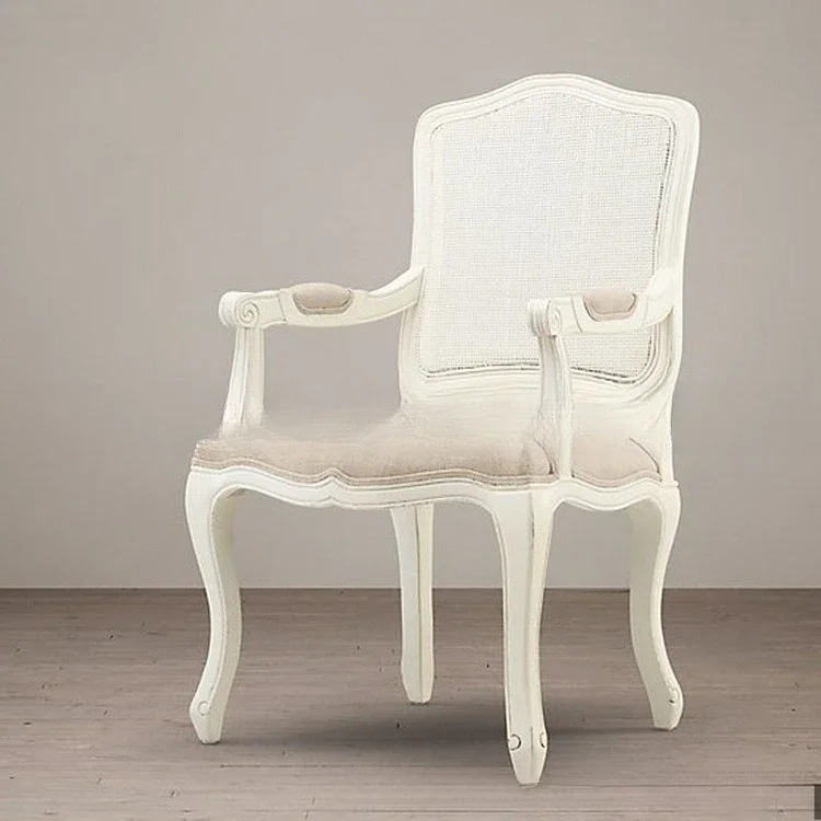 American solid wood dining chair furniture simple dining room ivory white rattan back study  computer negotiation