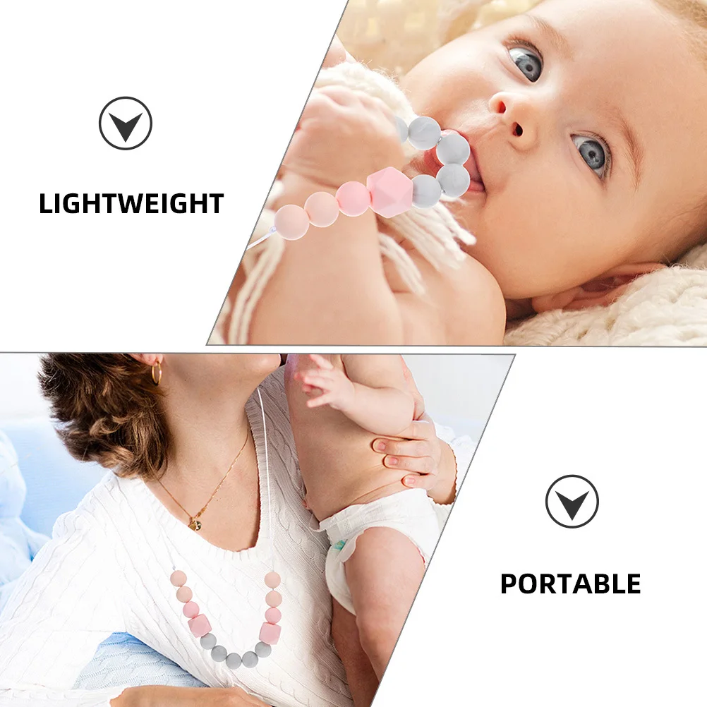 

2Pcs Color Block Necklace Pendant Soft Silicone Teething Necklace for Mom Baby Infant Chewing Relief Teething Beads