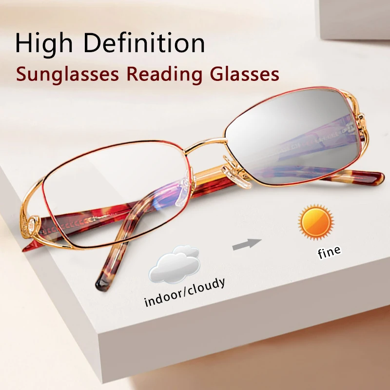 

Women's Photochromic Reading Glasses, Anti-Radiation/Eyestrain/Glare Presbyopia Eyeglasses,Stylish Oval Frames Readers