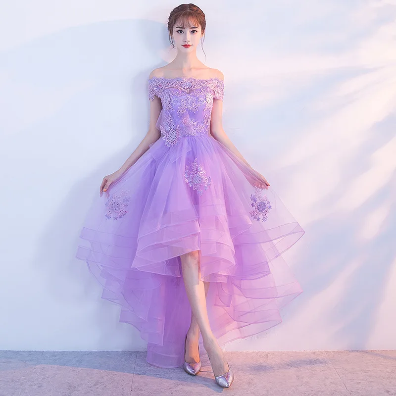 Reject Return J208 Sweet Memory High Low Banquet Purple Lilac Dress Fashion Women Boat Neck Formal Gown Girl Dreamy Prom Dresses