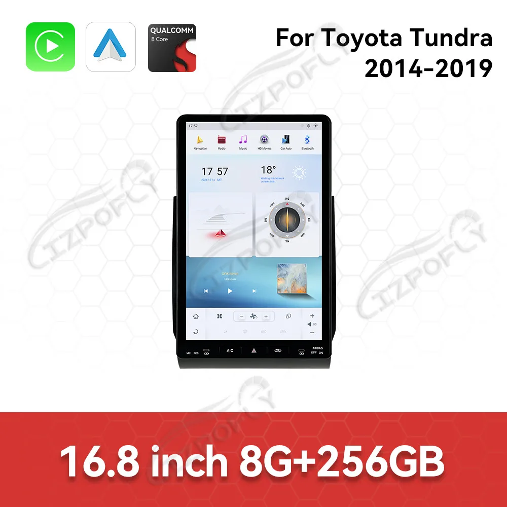 

16,8-дюймовая автомобильная стереосистема для Toyota Tundra 2014-2019, все модели, подходят для двойной зарядки типа C на 360° ° Камера Carplay Android Auto
