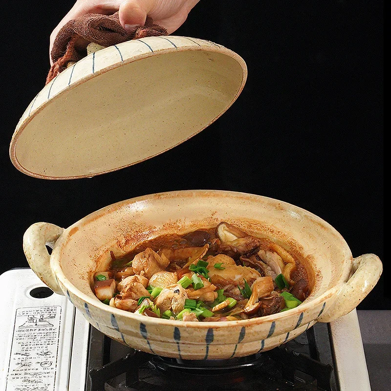 9inch High Temperature Resistant Shallow Casserole Pot Dry Burning Stewed Chicken Stewed Rice Cooker Gas Cooker Pot