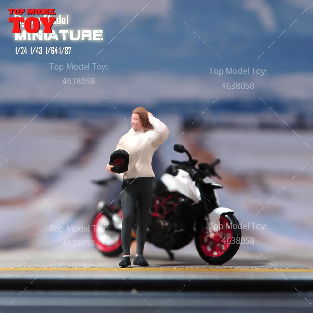 Painted Miniatures 1/18 1/24 1/64 1/43 1/87 Handsome Motorcycle Beauty Female Scene Figure Doll Unpainted Model For Vehicles