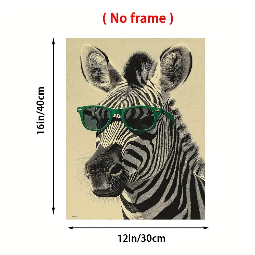Zebra with Green Sunglasses Canvas Print – Animal Portrait Art, Minimalist Wildlife Design, Frameless, for Home Office Decor