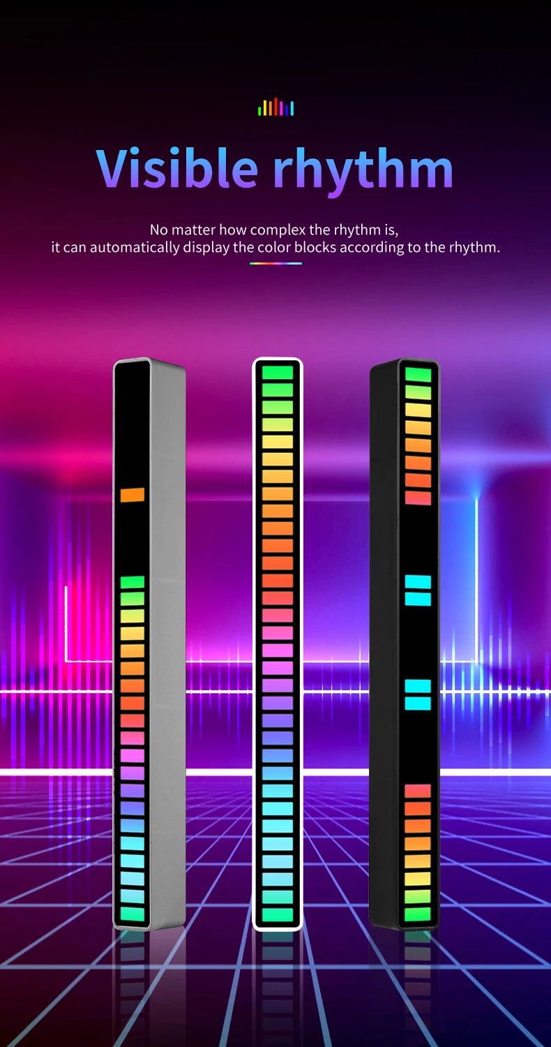 RGB Voice Control Synchronous Rhythm Light Internet Popular Colorful Music Ambient Light Car Desktop Induction Creative Led Pick