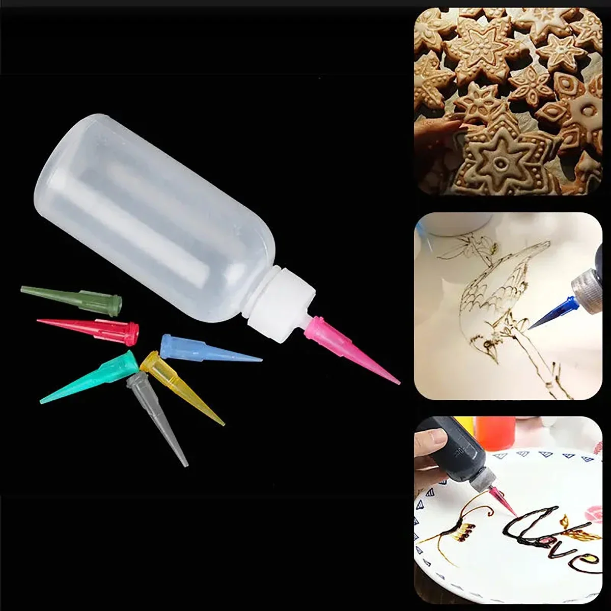 

Cream Jam Painting Squeeze Bottles with 7 Nozzles Cake Decor Baking Pastry 50ML Bottle Drawing Pastry Tools Kitchen Accessories