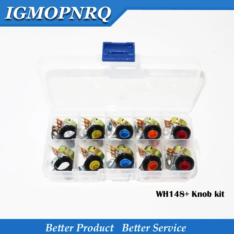 

10PCS potentiometer WH148 kit B1K B2K B5K B10K B20K B50K B100K B250K ohm 3PIN 15MM Knob AG2 15x17mm EACH 1pcs