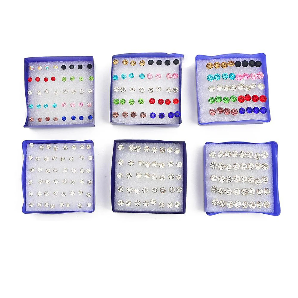 20 Pairs Multiple-size Small Colorful White Faux Rhinestone Plastic Ear Studs Fashion Studs Earrings for Women Piercing Jewelry