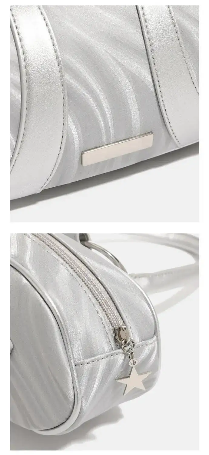 Bloom Hot Girls Sier Shoulder Bags Women New High Street Pu Leather Casual Y2k Handbag Female Vintage Underarm Bag Aesthetic