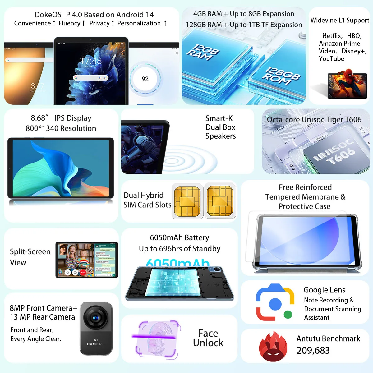 Blackview OSCAL Pad 5 Tablet 8.68-inch 4GB 128GB 6050mAh Dual