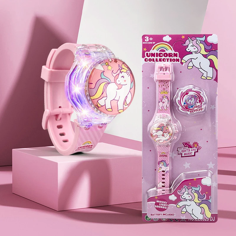 ساعات جيروسكوبية مبتكرة على شكل وحيد القرن للأطفال للفتيات والطلاب، ساعة مضيئة، شاشة إلكترونية خفيفة ملونة، هدايا العيد