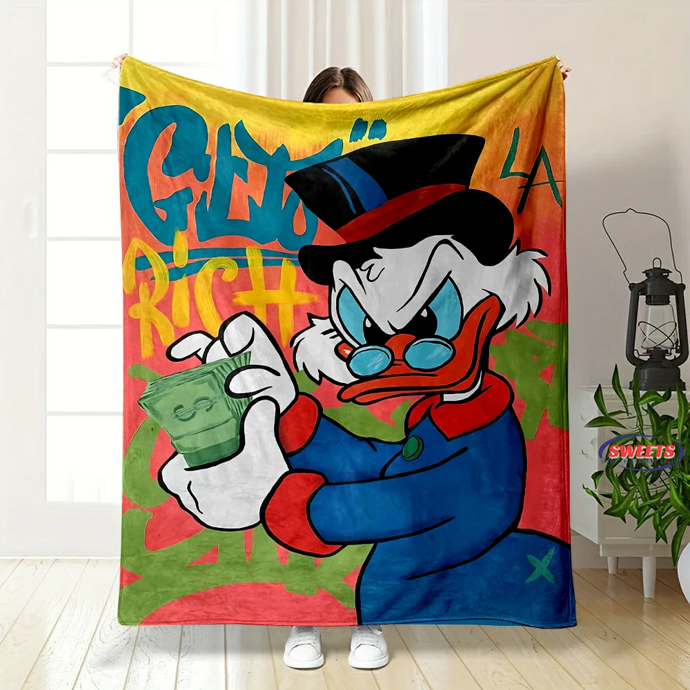 3D Disney Donald Duck and Money Cartoon Flannel Blanket for Bed Bedroom Sofa Picnic Throw Blanket for Cover Outdoor Leisure Nap