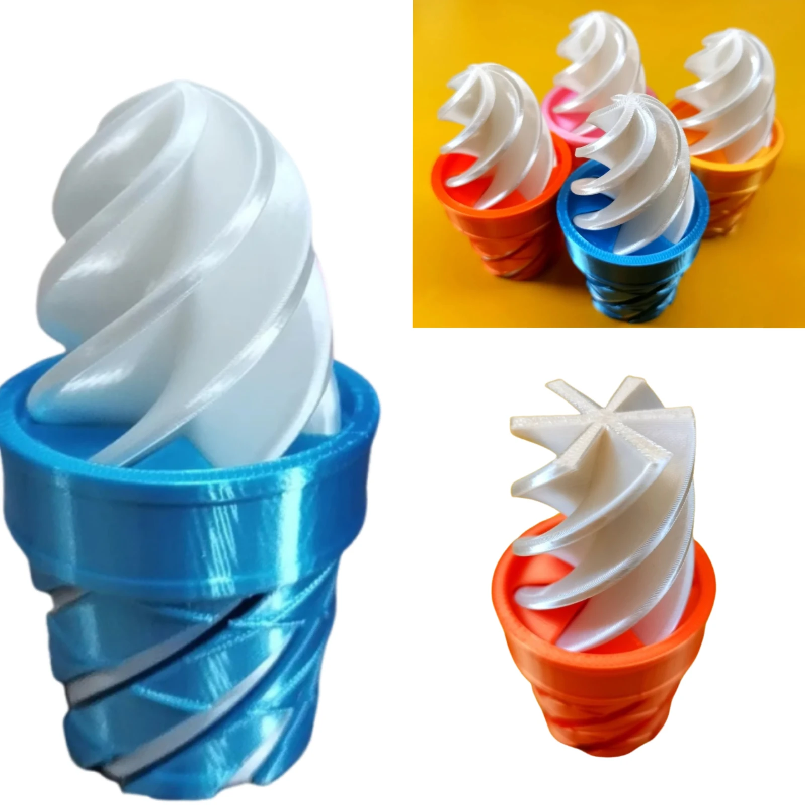 

New Ice Cream 3D Printed Spiral Cone Toy Fidget Model Impossible Pyramid Passthrough Sculpture Stress Relief Desk Decorate Gift