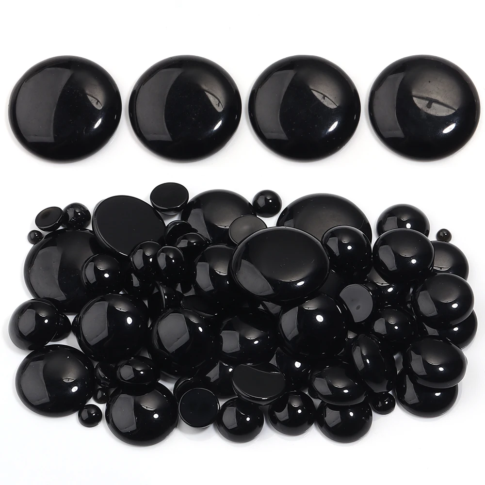 5/10pcs Natural Stone Cabochon Black Agate Round Flatback Cabochon Loose Beads For Jewelry Making DIY Ring Pendants Accessories