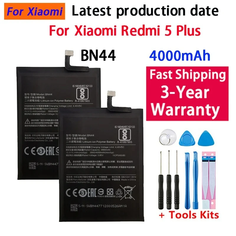 High Quality For Xiao mi  Battery BN44 For Xiaomi Redmi 5 Plus 5Plus 4000mAh Mobile Phone Battery Bateria