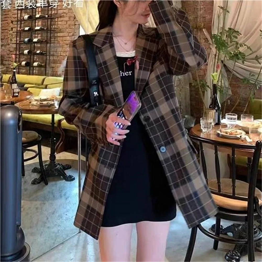 Abbigliamento Vintage blazer mujer 2023 giacche invernali office lady blazer scozzese per donna blazer feminino nuovo in capispalla marrone