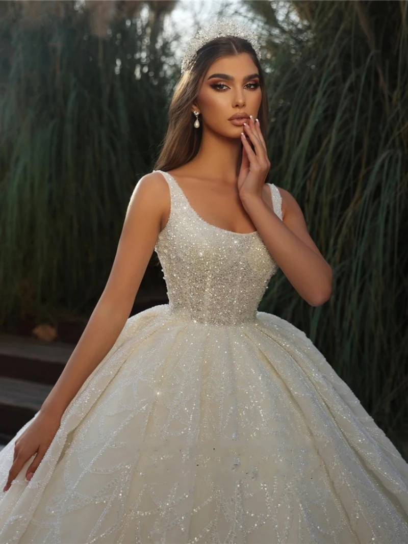 Vestidos de casamento personalizados, vestidos de noiva requintados para festa formal, gola redonda, sem mangas, apliques de renda, vestidos de novia 2025