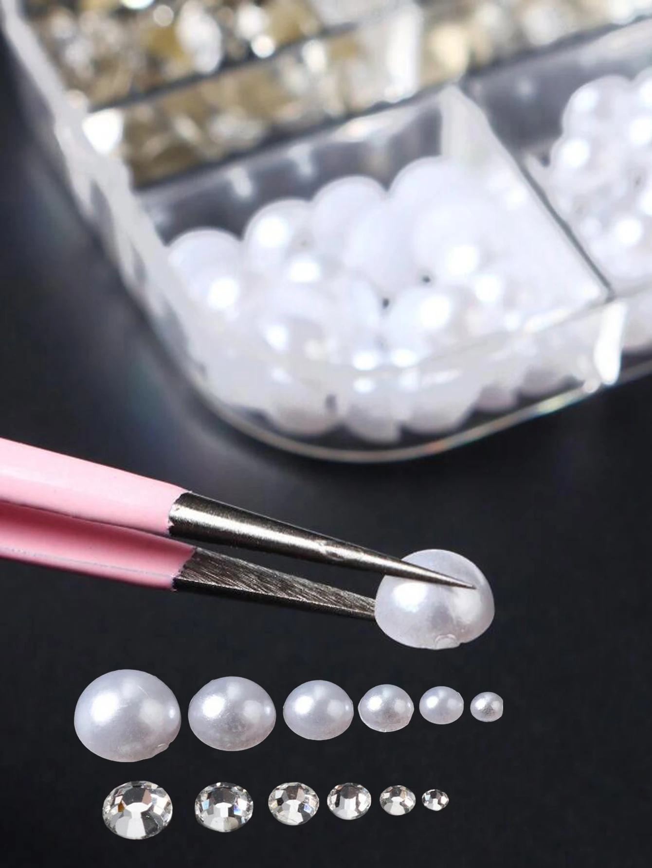 12 grilles/boîte demi-rondes perles blanches perle 3D breloques pour ongles mixte blanc Flatback perle SS4-SS16 rond ongles bijoux bricolage ongles gemmes Kit