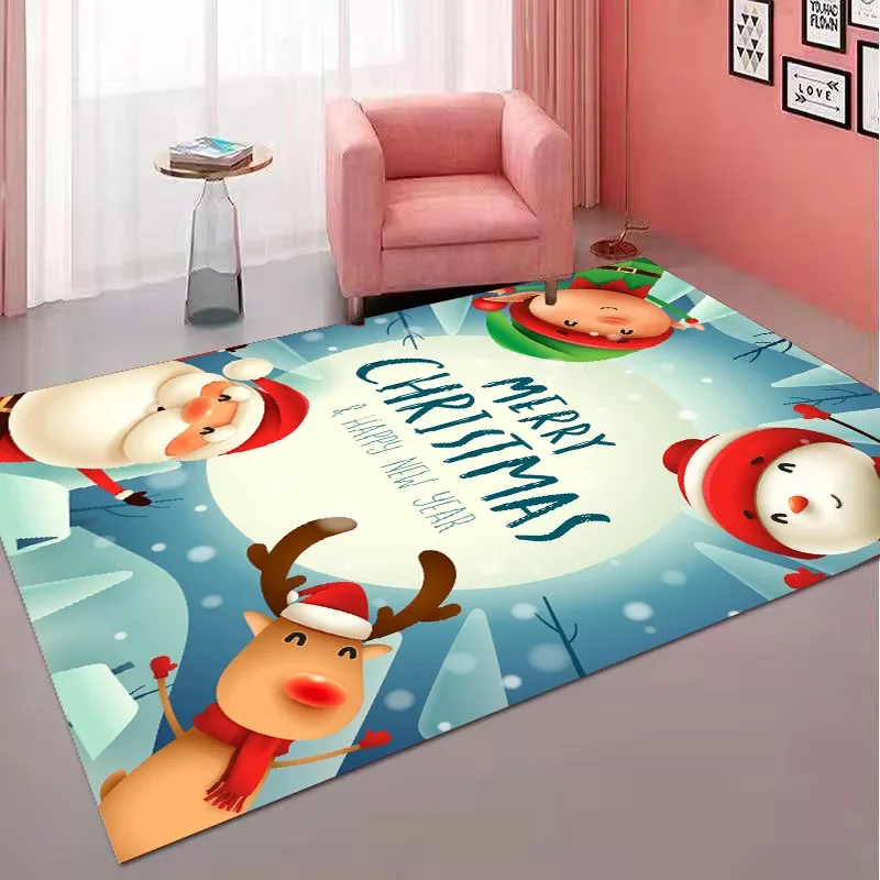 Cartoon Santa Claus Home Entrance Door Mat Merry Christmas Decoration Carpet Non-Slip Bedroom Bathroom Living Room Play Area Rug