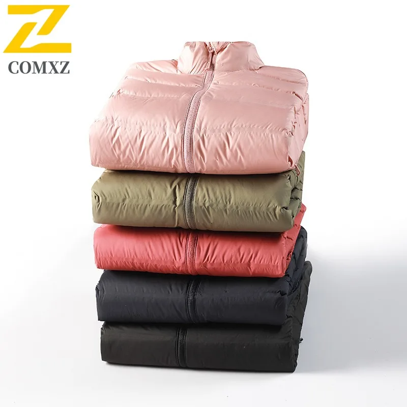 COMXZ Autumn Winter Graphene Tech Thermal Down Jacket Unisex Stand Collar Fleece Lined Cold Proof Warm Solid Color Minimalist