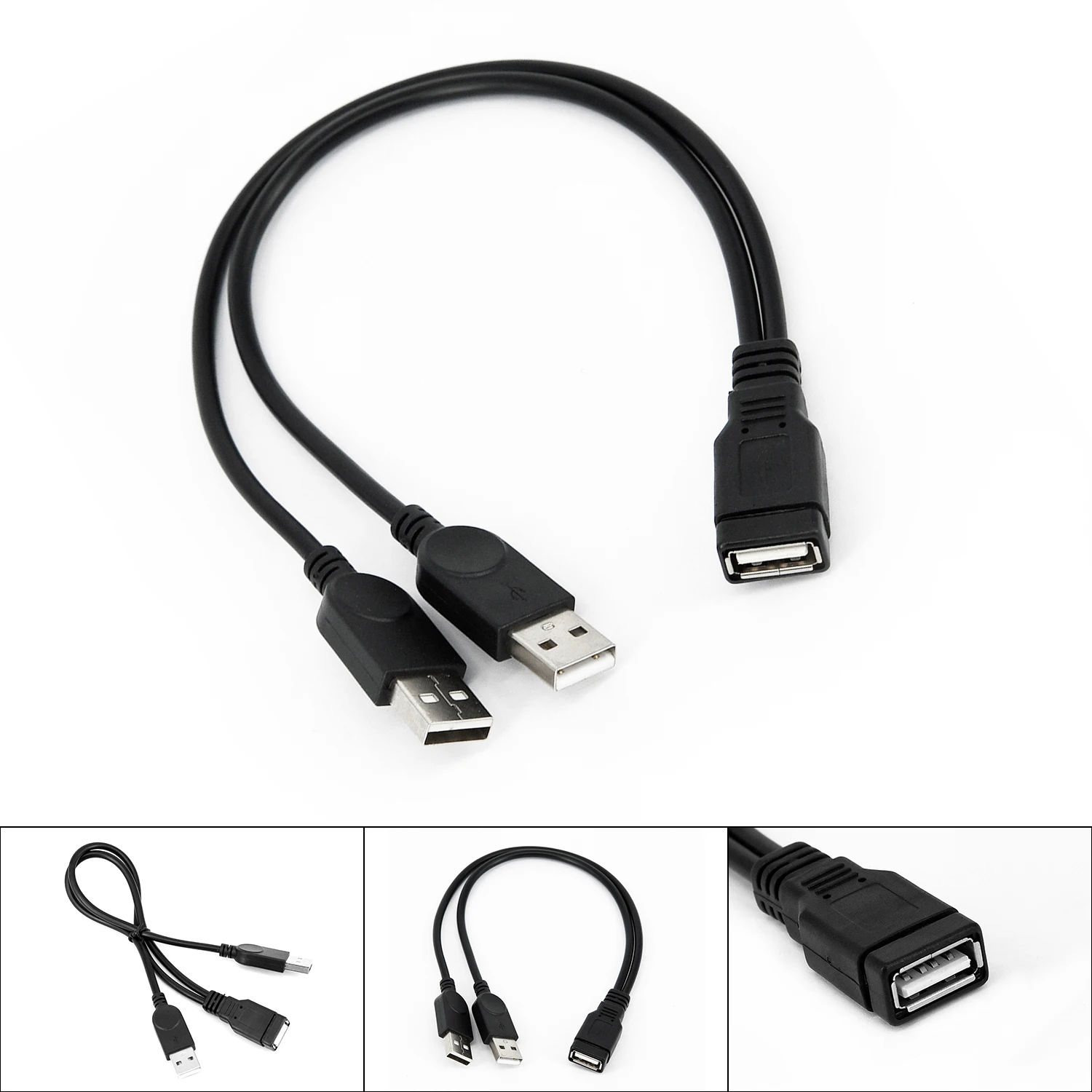 USB 2.0A Female To 2 Dual USB Male Power Adapter Y Splitter Cable Cord Double USB 2.0A Male To USB Female Cable             39cm