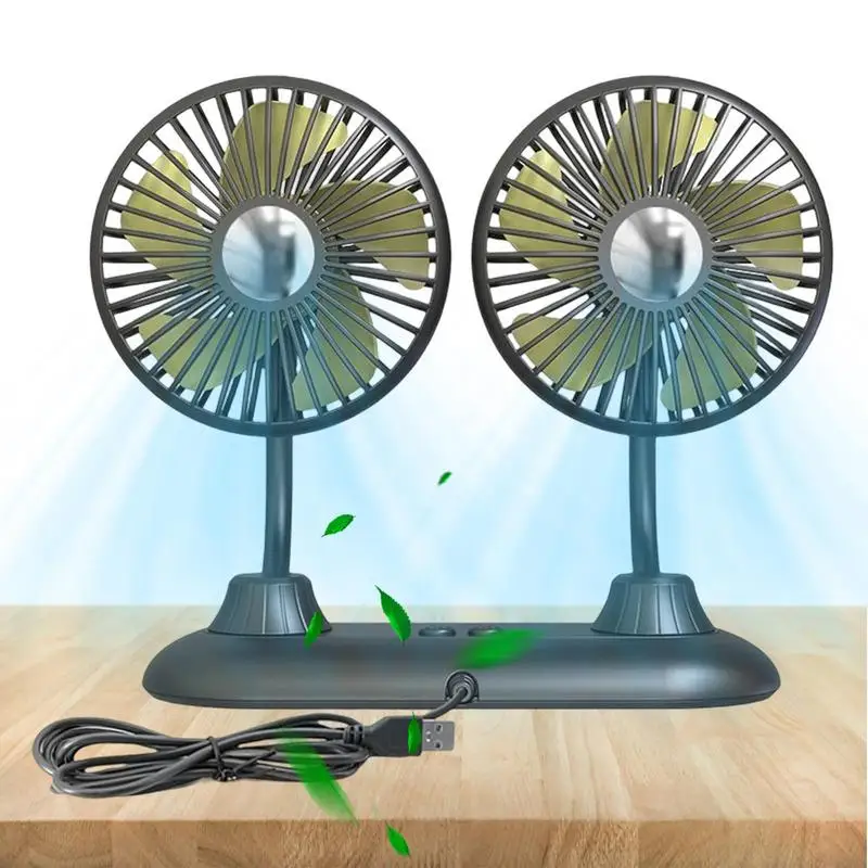 Car Electric Fans USB Powered Car Air Cooling Dual Head Fan Low Noise 360 Degree Rotatable Cooler Air Fan 3-Speed Adjustment