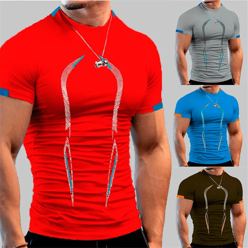 Camisa de compressão de manga curta para homens, camisa esportiva de secagem rápida, fitness e running, academia e musculação