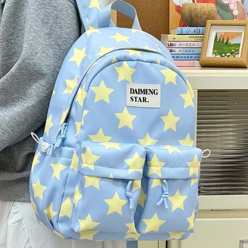 Korean Style Star Printed Cute Laptop bag 13.3 14 Inch School Bag for High School College Students Sweet Campus Backpack
