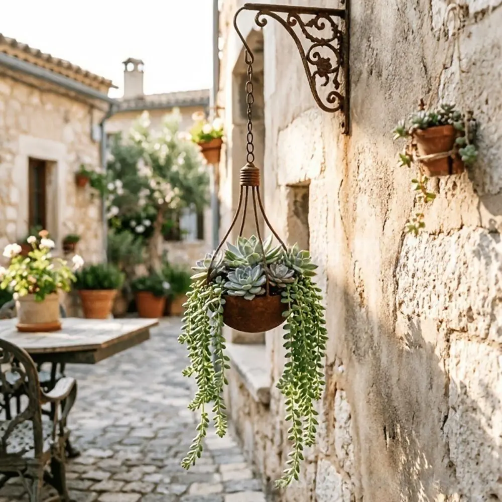 Iron Rusted Finish Light Bulb Planter Decorative Lightweight Hanging Flower Vase Space Saving with Hook Garden Planter