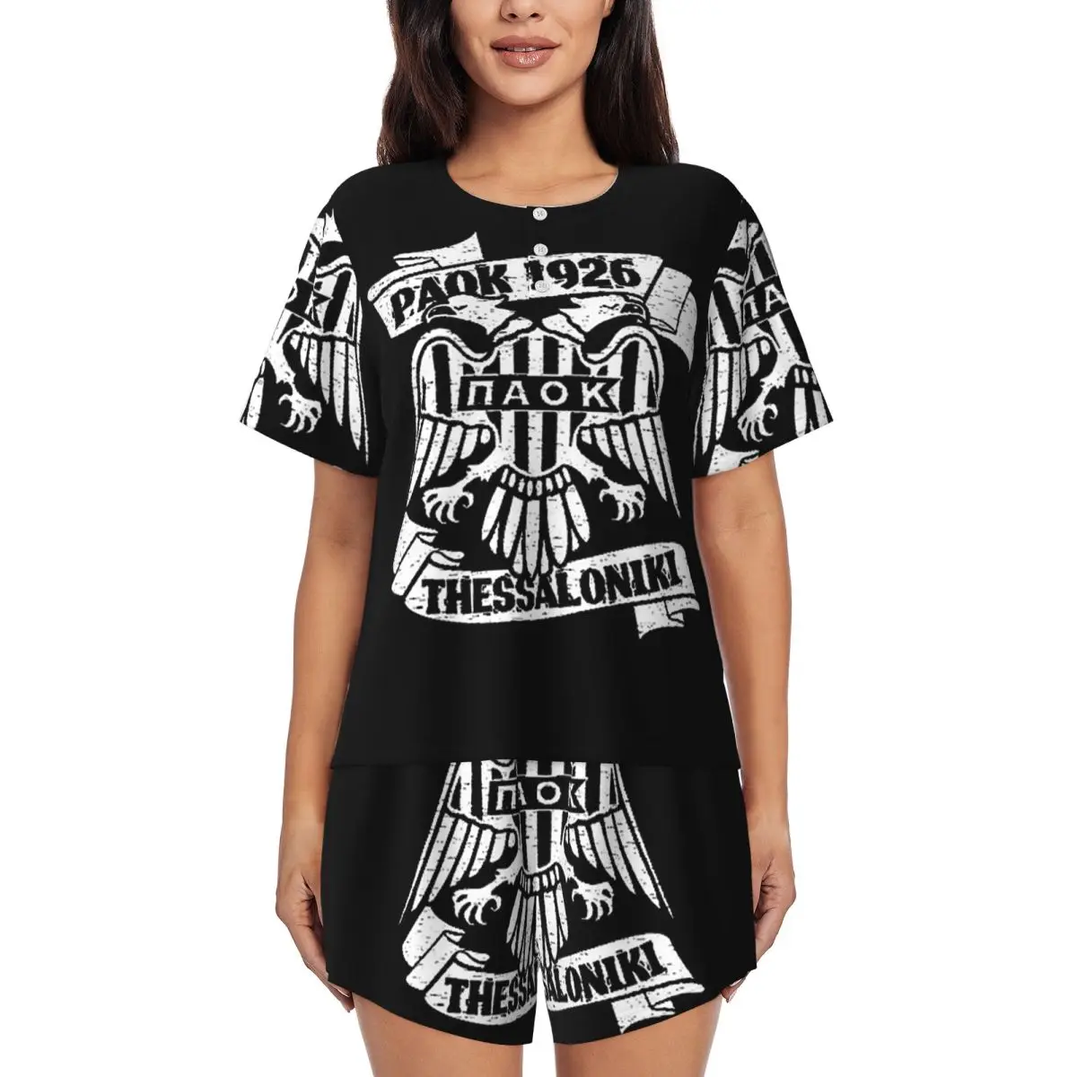 

Ночная рубашка Paok Thessaloniki Ultras Hooligans с круглым вырезом и короткими рукавами, женская мягкая пижама с короткими штанами