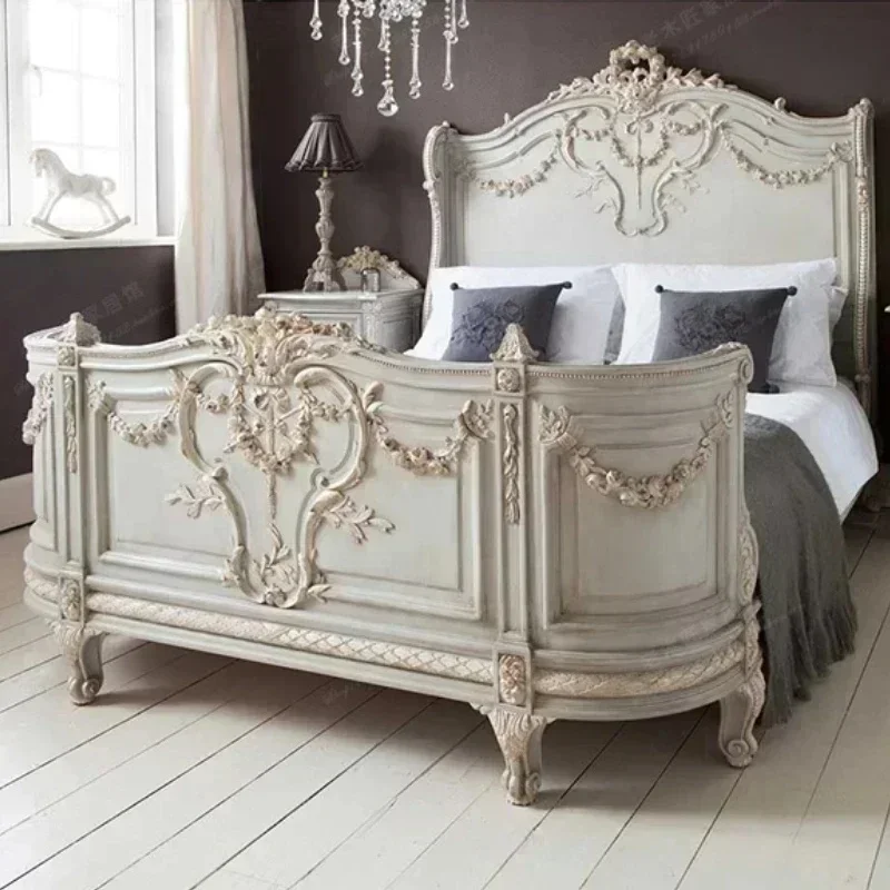 French Vintage Solid Wood Twin Bed for Master Bedroom Home Furniture