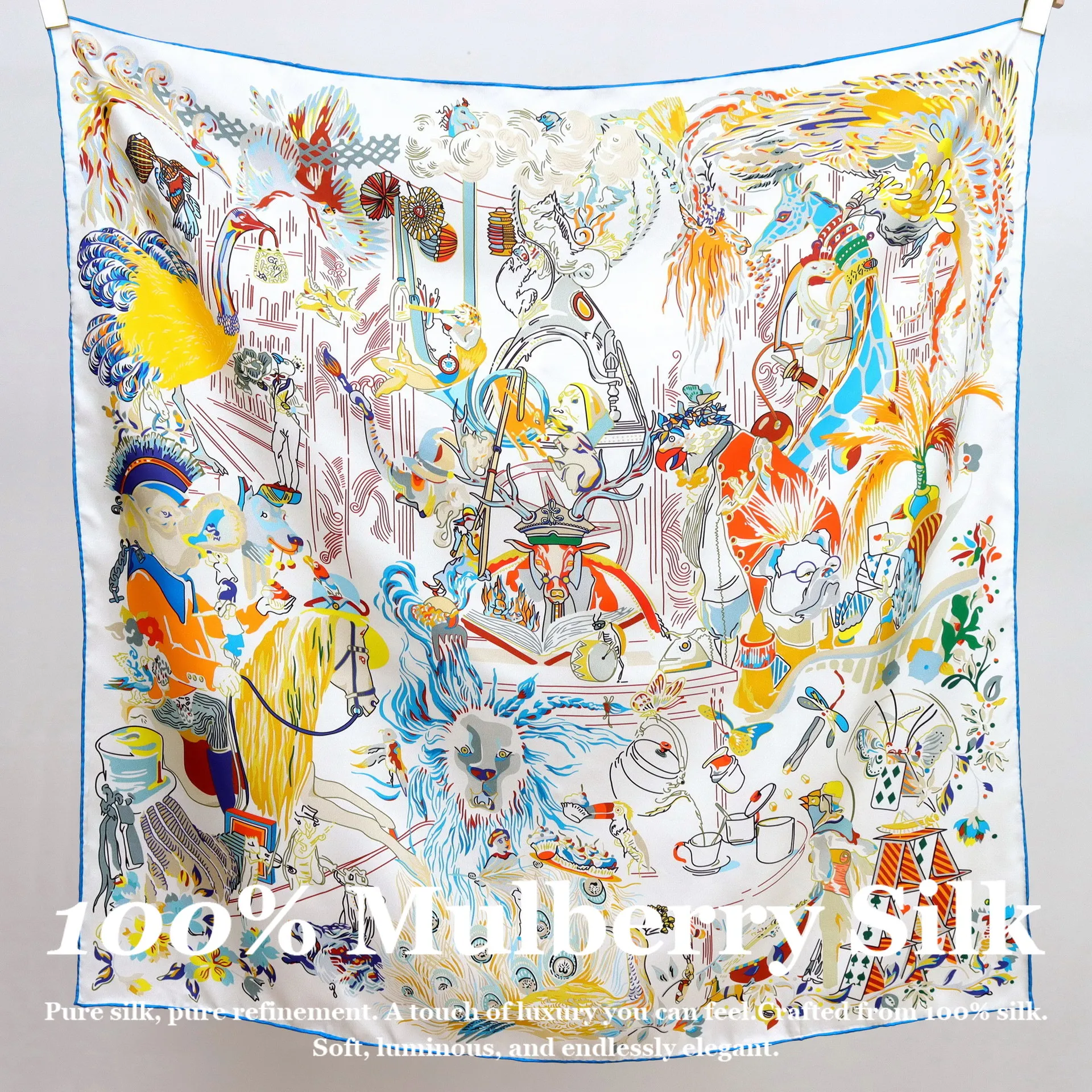 

New 100% Mulberry Silk Scarf 90cm Square Real Silk Shawl Wrap for Women Fashion Print Hair Bandana Hijab Office Business Foulard