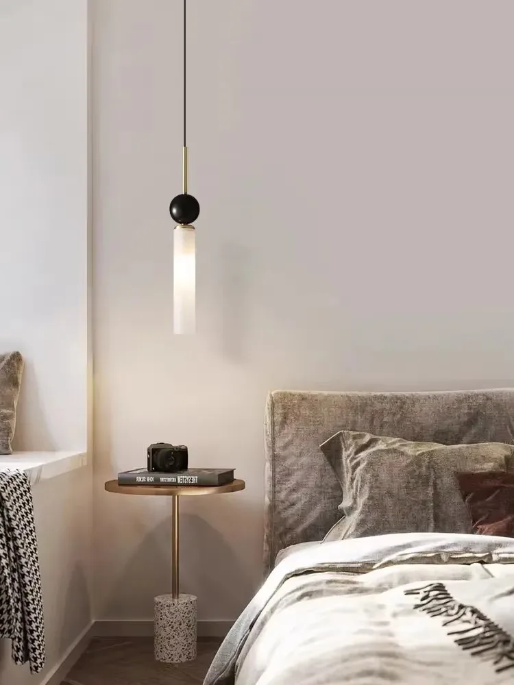 Luxury Copper Bedroom Dining Room Hanging Lamp Bedside Table Marble Pendant Light Hotel Lobby Porch Chandelier for Room Decor