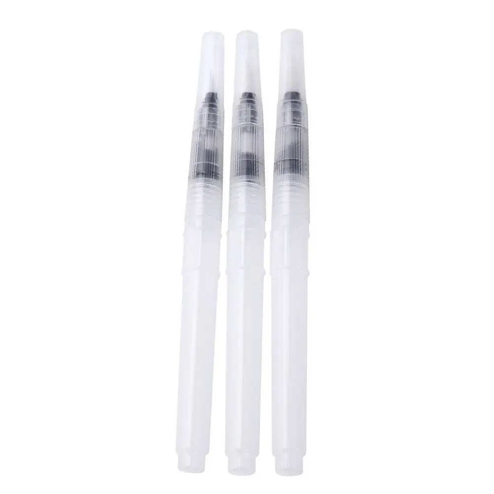 3- Brush Pen Set for Watercolor Painting Blending Ink Or Water Effortless Squeeze Soft Nylon Tip Translucent Barrel