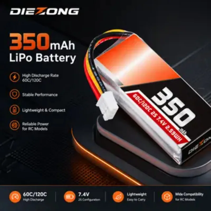 

2026 New 350mAh 2S 7.4V 60C Battery High-Performance Fast Shipping High-Quality Li-lon Battery