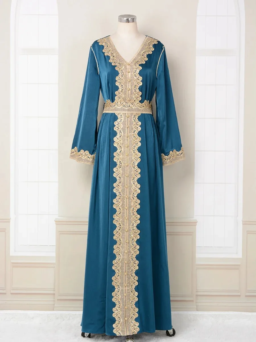 Jalabiya-Vestido largo de caftán marroquí para mujer, Vestidos de fiesta musulmanes bordados Eid, Abayas de Dubai, Ramadán, caftán elegante