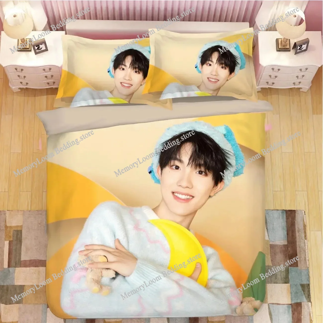 

TF Family Su Xinhao Picture Double Bedding Set SXH Lifestyle Photo Single Dormitory Student Knit Duvet Cover+ Pillowcase