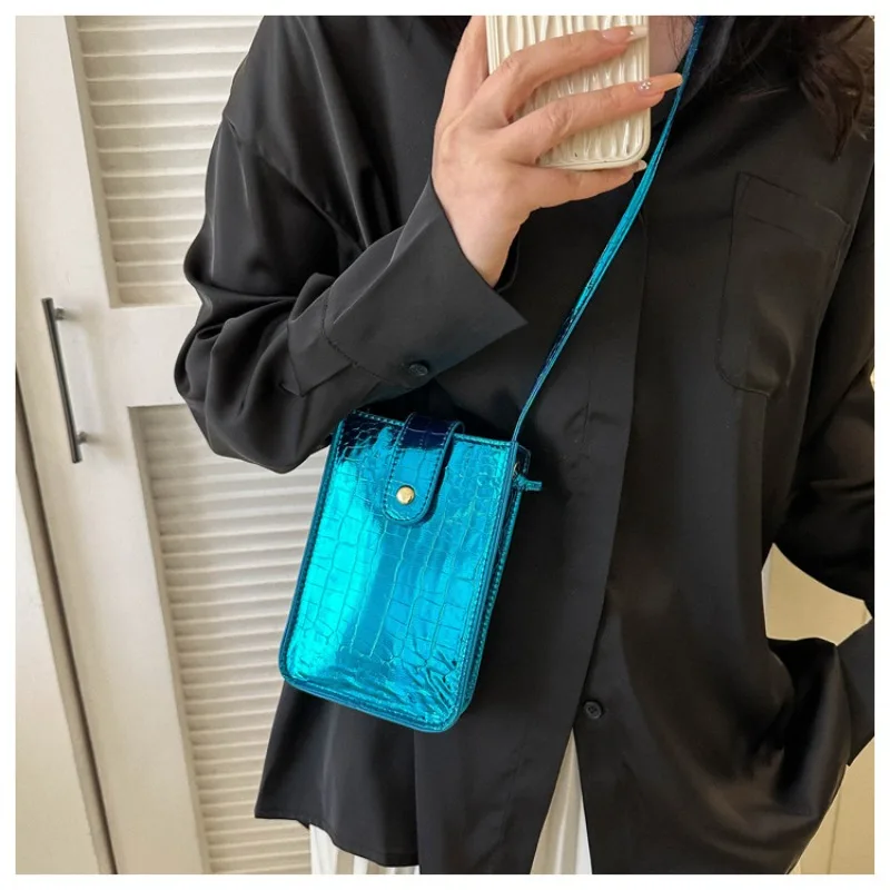 2026 Spring Summer Women Glossy Crocodile Pattern Shoulder Bag Fashion Crossbody Mobile Phone Bag image 6