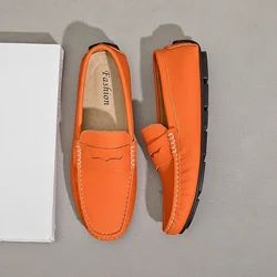 New Plus Size 38-49 Men Fashion Casual Moccasins Loafers Orange Male Formal Dress Shoes Gentleman Evening Party Moccasin Shoes